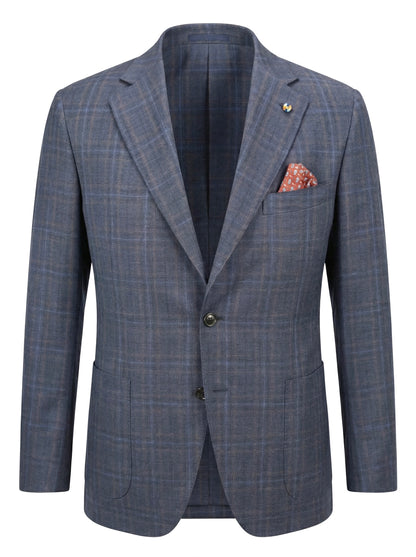 Belvest Jacket-in-the-Box Sport Coat Super 130 Wool Check Pattern in Blue & Orange