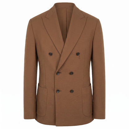 Fradi Super Light Double Breasted Seersucker Jersey Jacket in Mocha