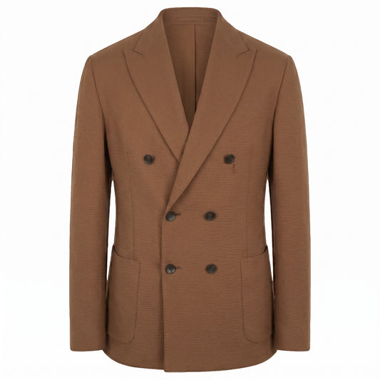 Fradi Super Light Double Breasted Seersucker Jersey Jacket in Mocha