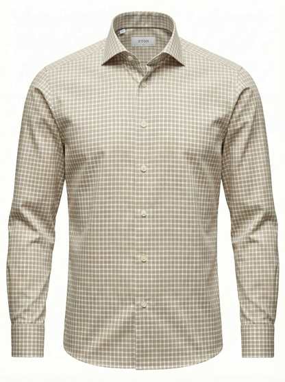 Eton Check Breeze Poplin Shirt Slim Fit in Ochre