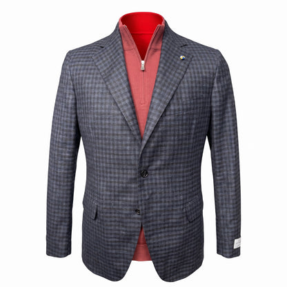Belvest "Jacket in the Box" Wool, Silk & Cashmere Sport Coat in Blue & Maroon Check