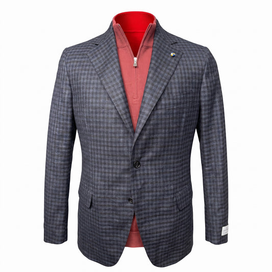 Belvest "Jacket in the Box" Wool, Silk & Cashmere Sport Coat in Blue & Maroon Check