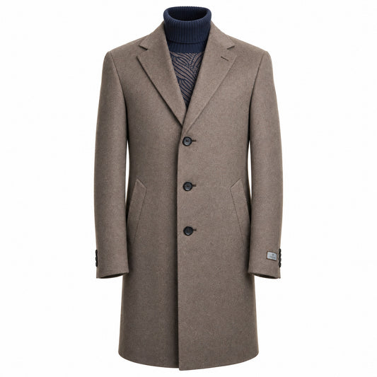 Canali Kei Wool Topcoat in Mushroom