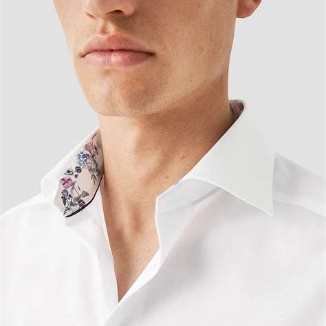 Eton Floral Effect Signature Twill Sport Shirt in White - Contemporary Fit.