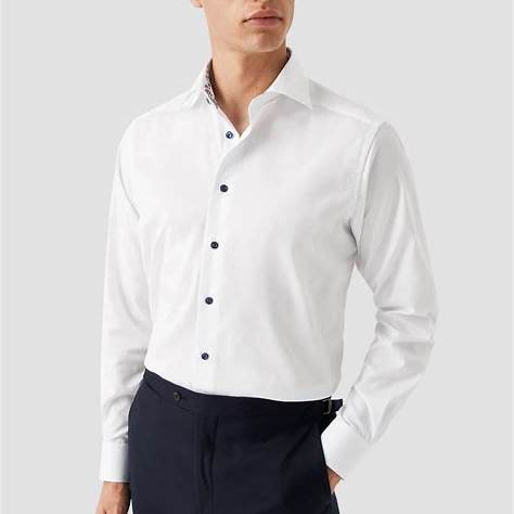 Eton Floral Effect Signature Twill Sport Shirt in White - Contemporary Fit.