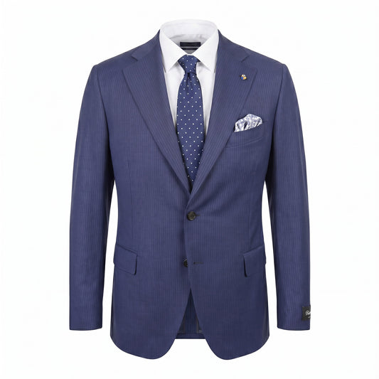 Belvest Super 110’s Wool Suit in Blue Pinstripe