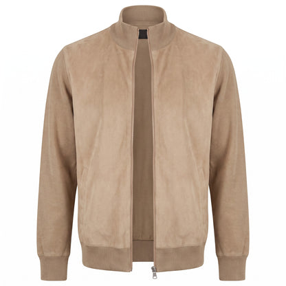 Gran Sasso Lightweight Wool and Alcantara Full Zip Jacket in Tan
