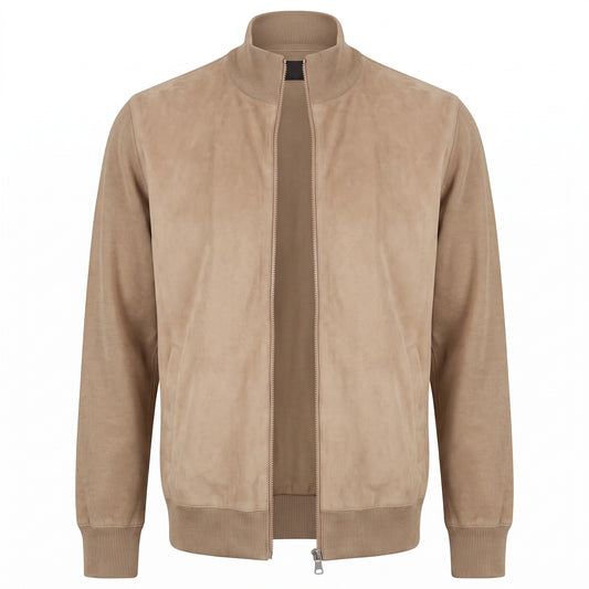 Gran Sasso Lightweight Wool and Alcantara Full Zip Jacket in Tan