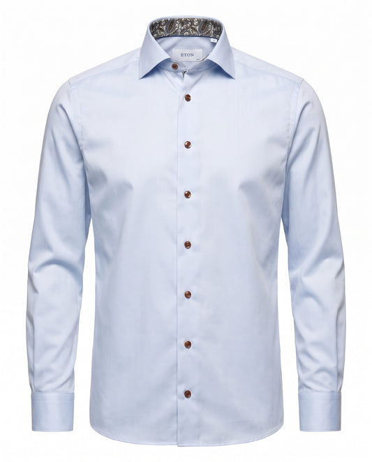 Eton Paisley Effect Signature Light Blue Twill Shirt in Slim Fit