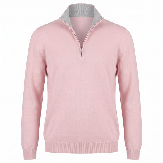 Gran Sasso 100% Cashmere Quarter-Zip Sweater in Light Pink
