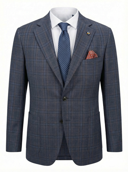 Belvest Jacket-in-the-Box Sport Coat Super 130 Wool Check Pattern in Blue & Orange