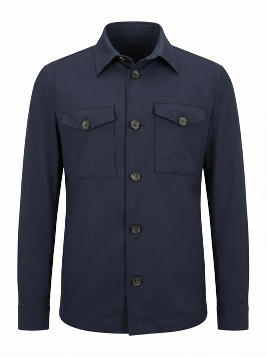 Fradi Wool Poplin Overshirt in Natural Stretch in Navy