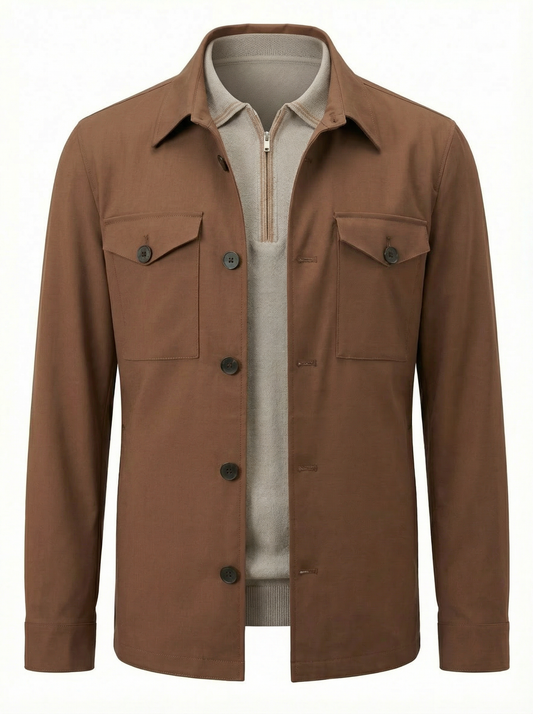 Fradi Wool Poplin Overshirt in Natural Stretch in Tobacco