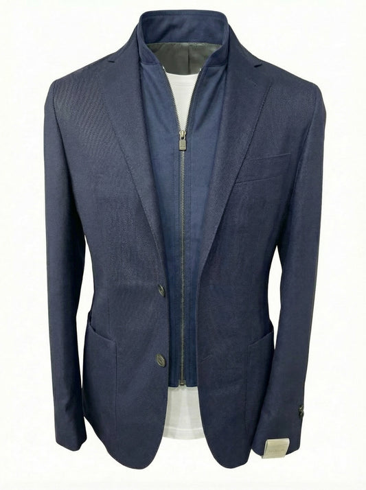 Corneliani ID Wool Jacket with Detachable Bib in Navy