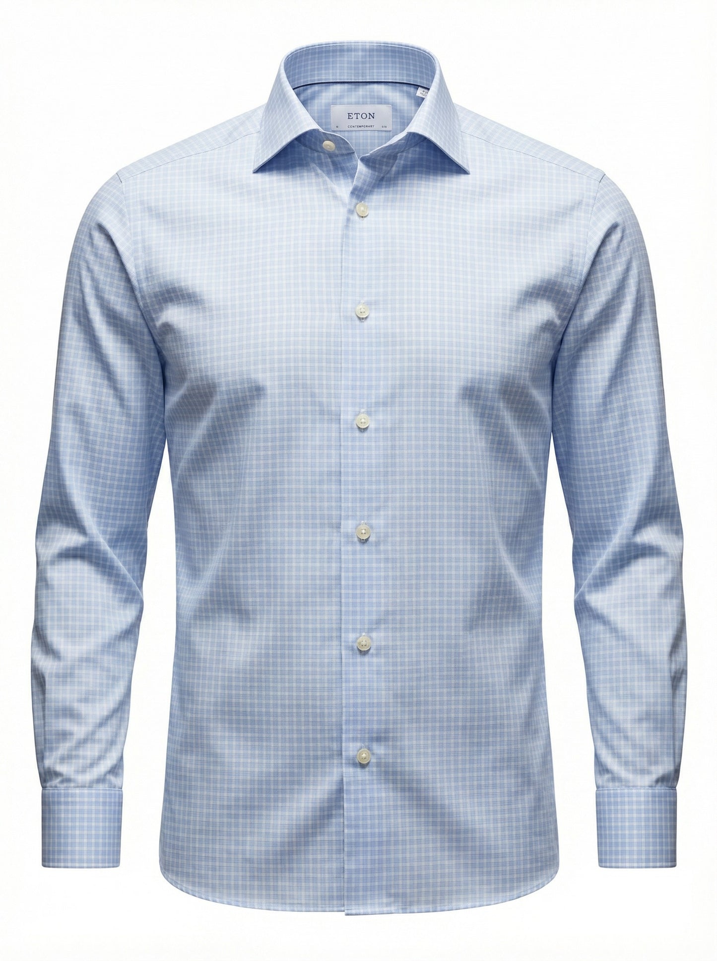 Eton Blue Fine Twill Check Shirt in Contemporary Fit