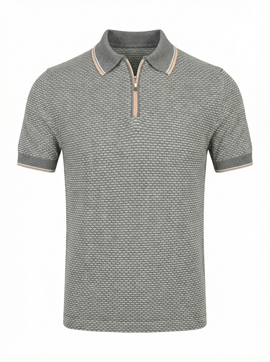 Codice Short Sleeve Cotton Zip Polo Dove Gray with Apricot Contrast Trim