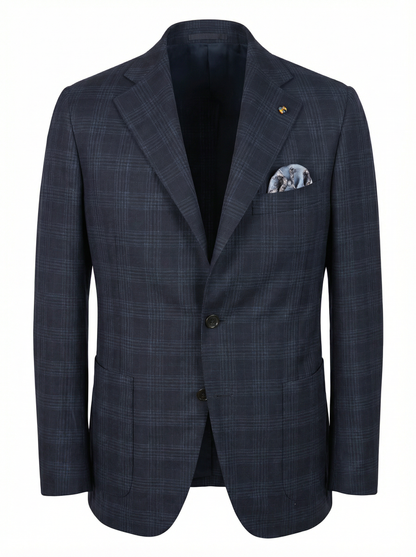 Belvest Jacket-in-the-Box Sport Coat Super 130 Wool Prince of Wales Pattern in Dark Blue