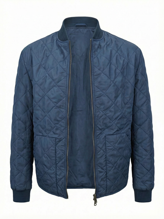 Waterville Water Resistant Nylon Quilted Bomber in Navy Blue