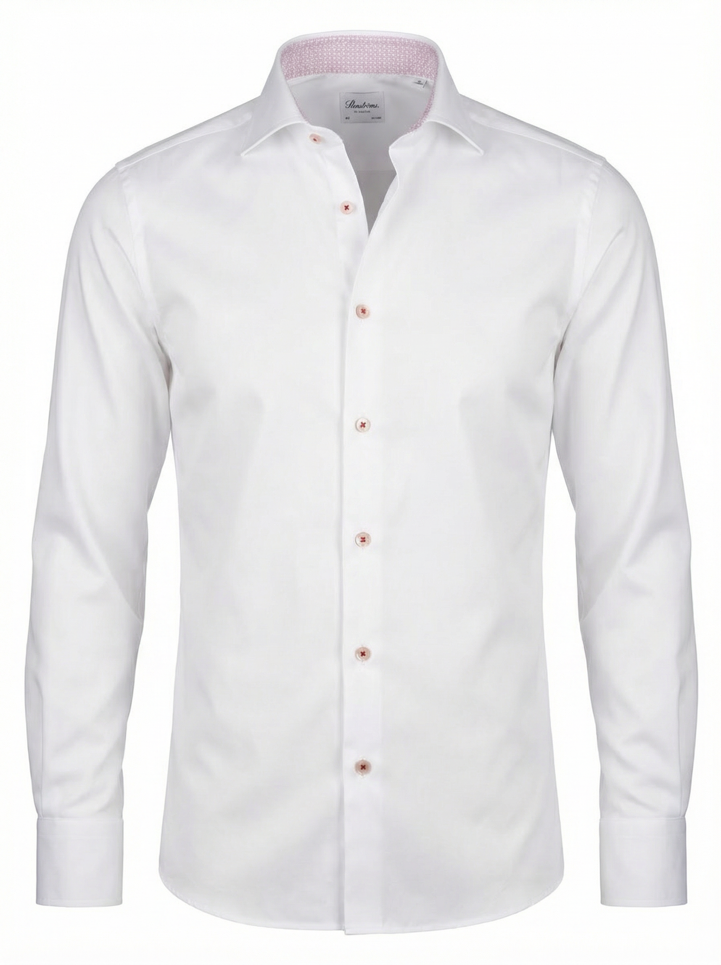 Stenströms Slim White Twill Shirt with Rose Gold Buttons