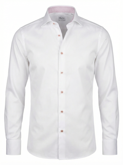 Stenströms Slim White Twill Shirt with Rose Gold Buttons