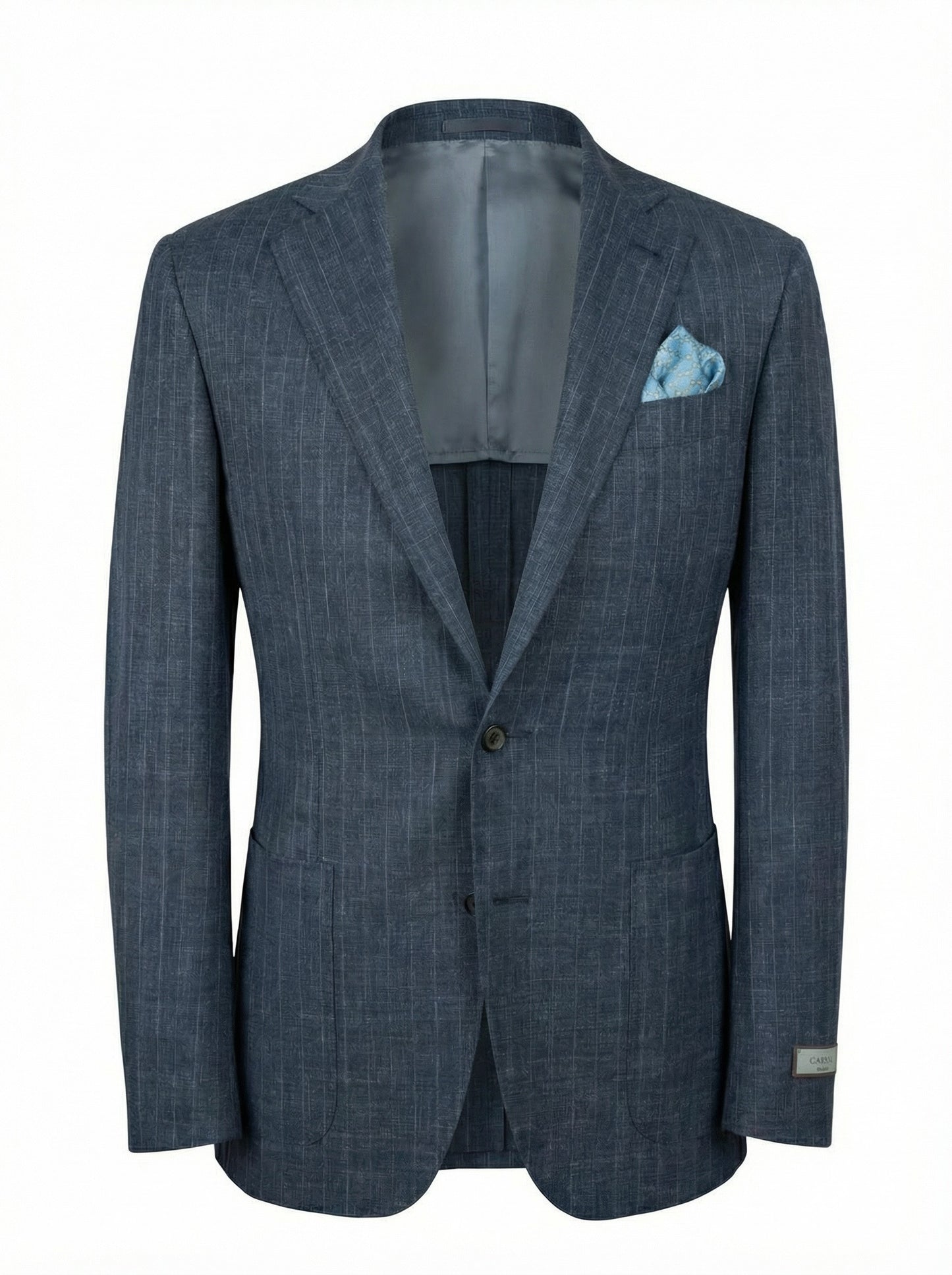 Canali Kei Model Chalk Stripe Suit in Mid Blue