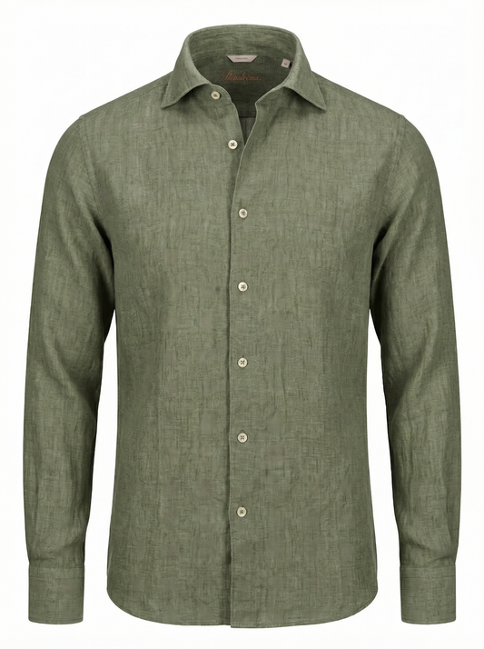 Stenströms Olive Linen Shirt in Slim Fit