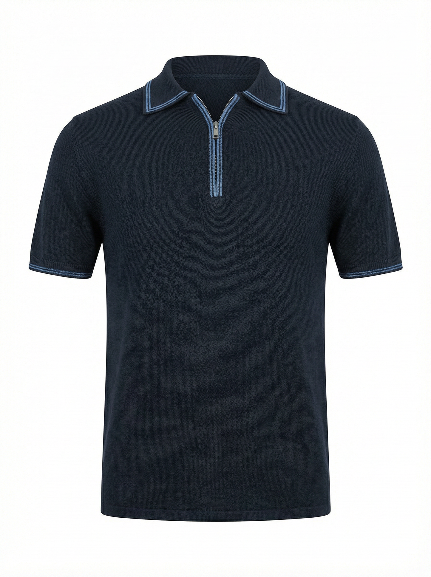 DANIELE FIESOLI Cotton Zip Polo in Navy with Contrast Trim