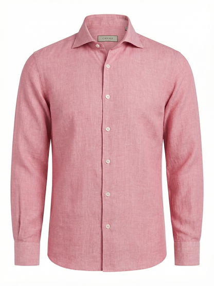 Canali Linen Sport Shirt in Rose