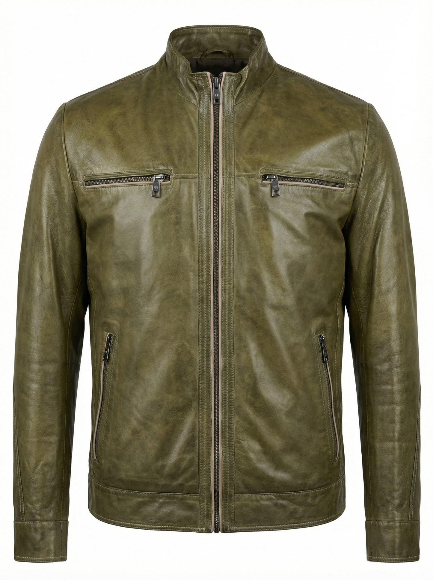 Milestone Lambskin Nappa Leather Jacket in Olive