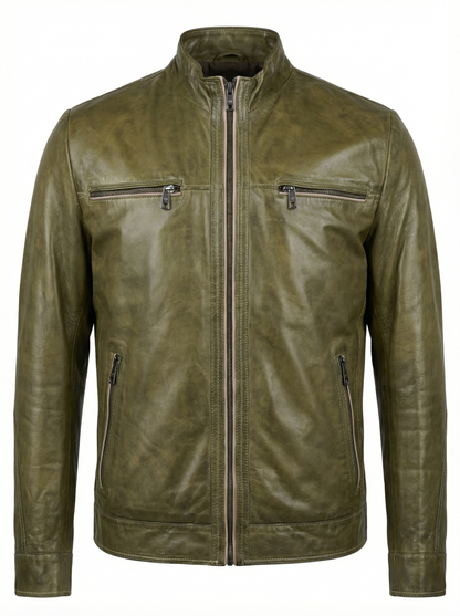 Milestone Lambskin Nappa Leather Jacket in Olive