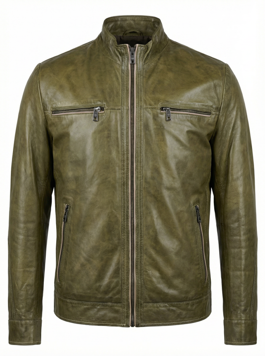 Milestone Lambskin Nappa Leather Jacket in Olive