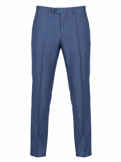 Canali Siena Classic Fit  Linen Dress Pants in Mid Blue