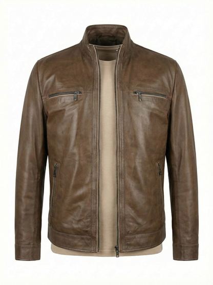 Milestone Lambskin Nappa Leather Jacket in Brown