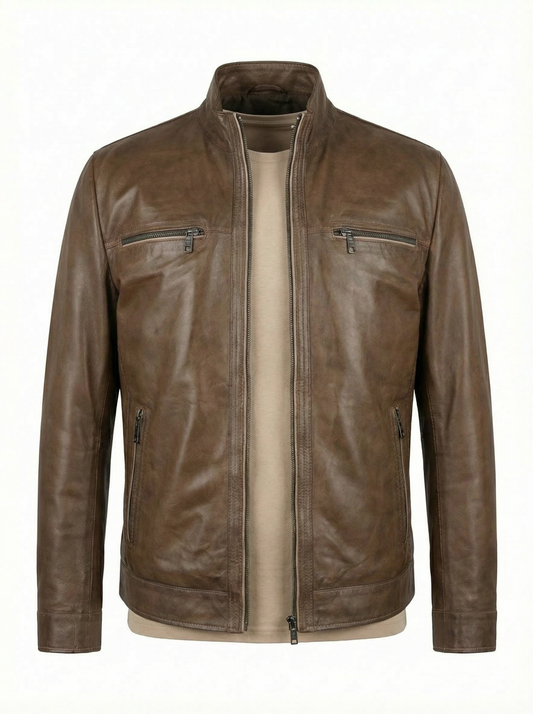 Milestone Lambskin Nappa Leather Jacket in Brown