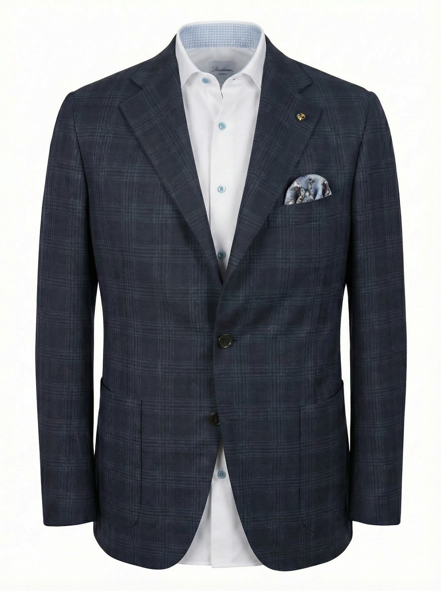 Belvest Jacket-in-the-Box Sport Coat Super 130 Wool Prince of Wales Pattern in Dark Blue