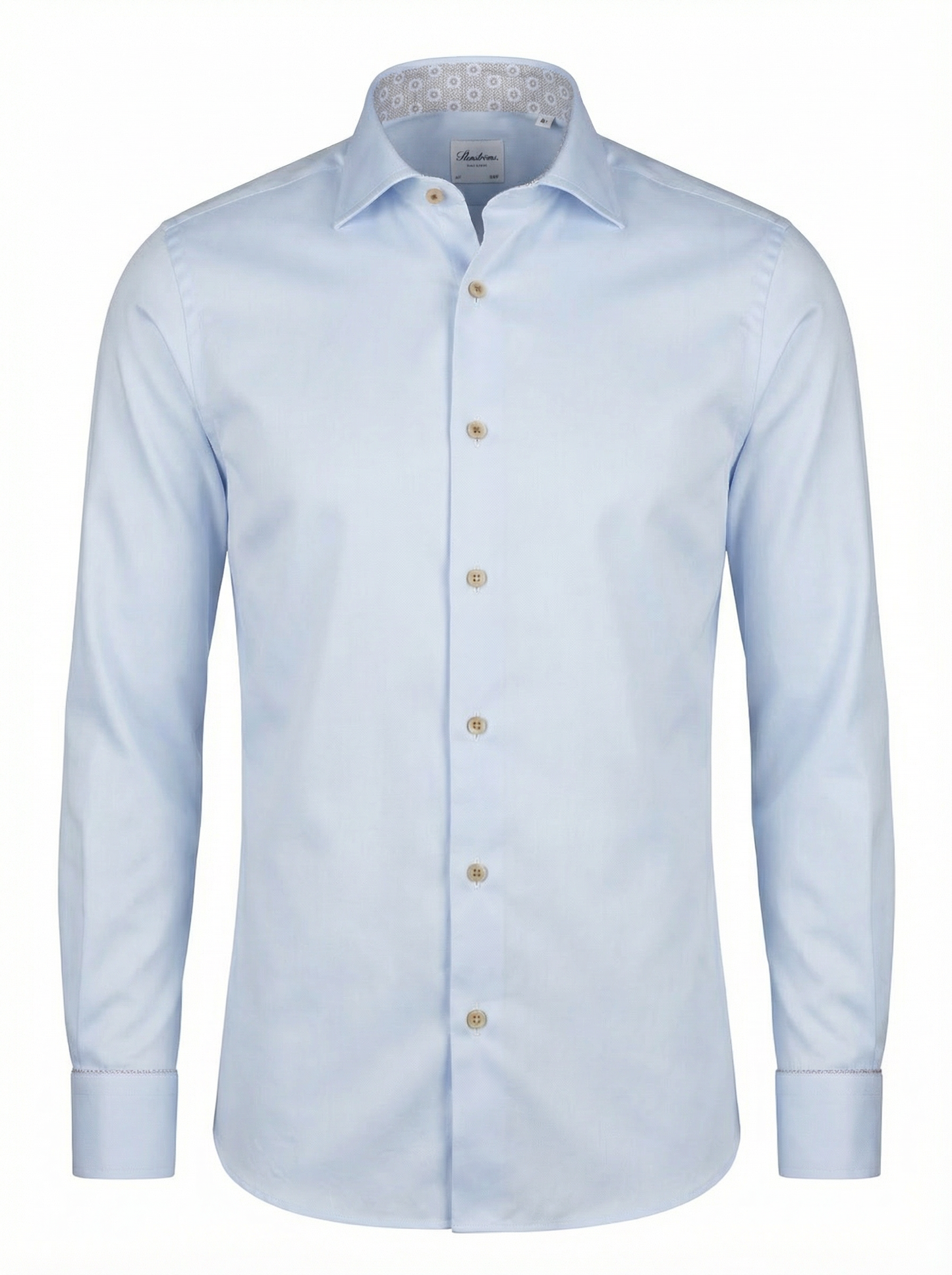 Stenströms Slim Light Blue Twill Shirt with Geometric Contrast