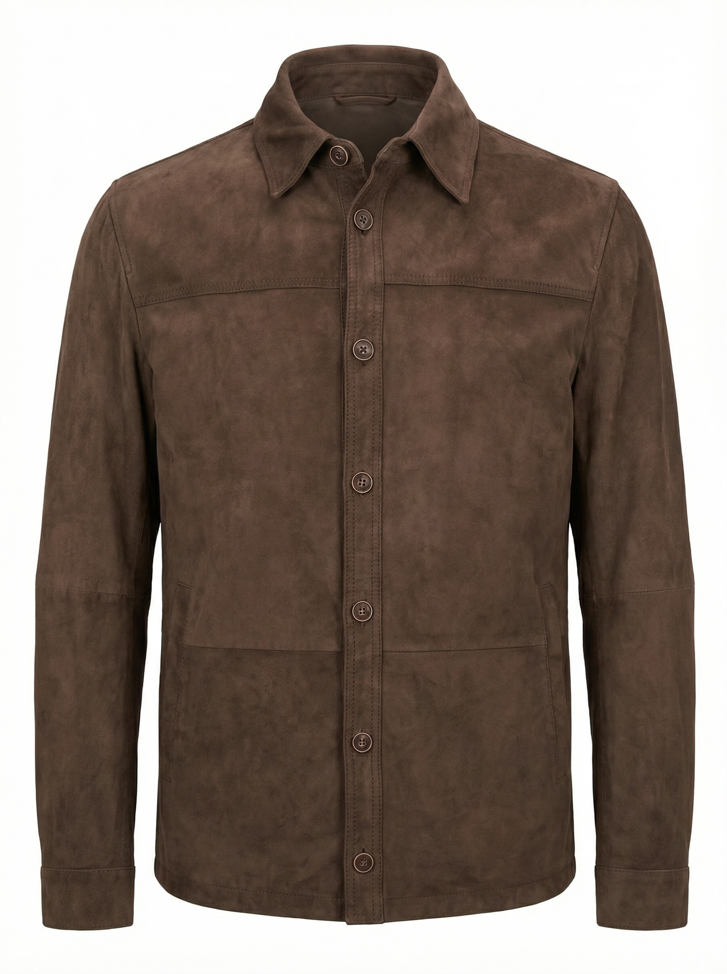 Milestone Nubuck Nappa Leather Shirt Jacket in Chocolate Brown