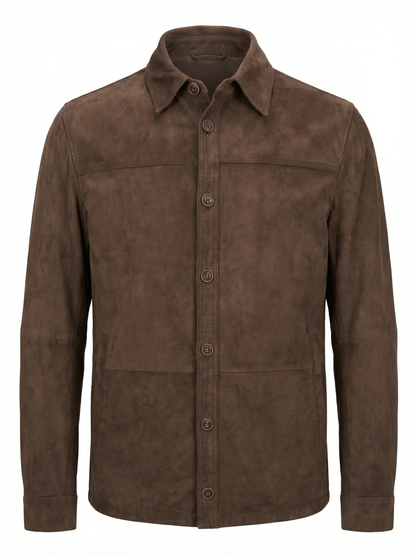 Milestone Nubuck Nappa Leather Shirt Jacket in Chocolate Brown