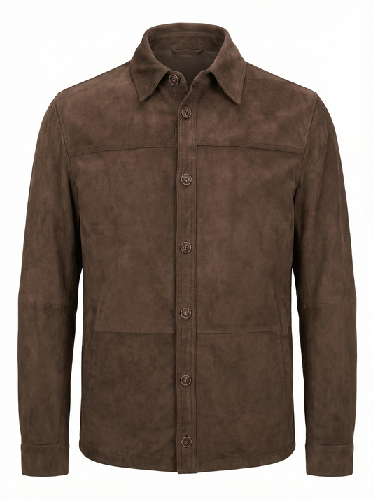 Milestone Nubuck Nappa Leather Shirt Jacket in Chocolate Brown