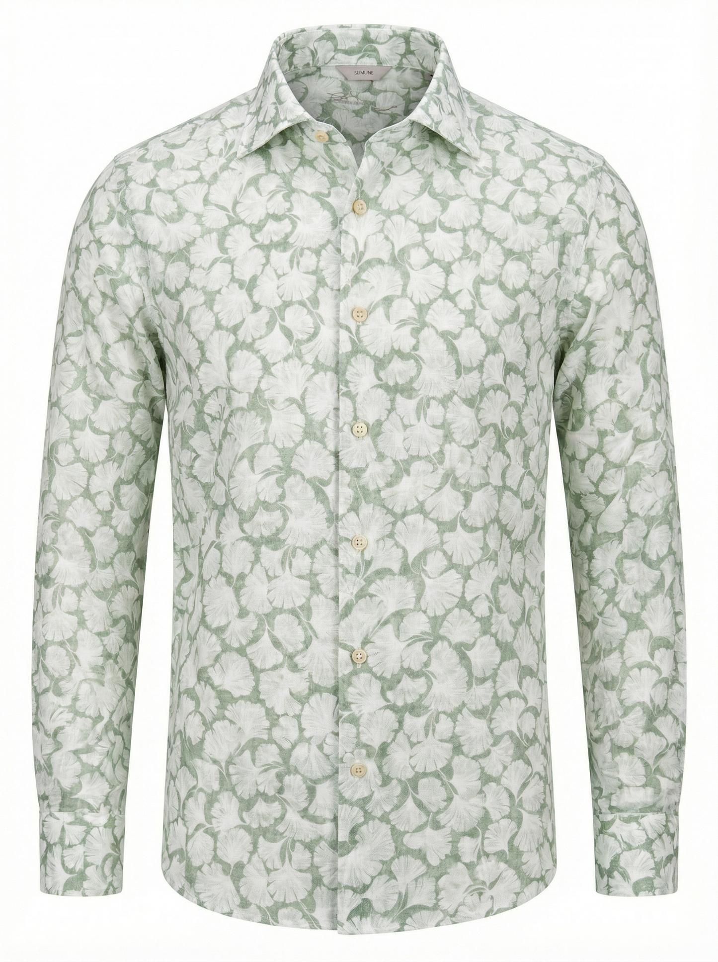 Stenströms Light Green Patterned Linen Shirt in Slim Fit