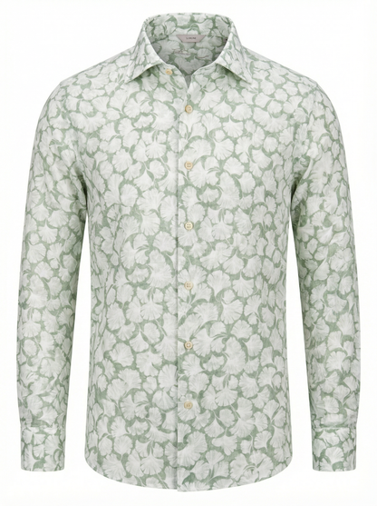 Stenströms Light Green Patterned Linen Shirt in Slim Fit