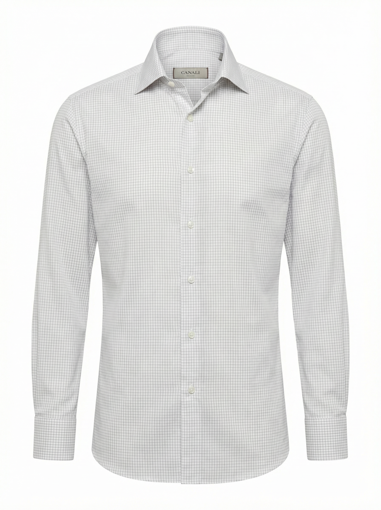Canali Cotton Sport Shirt in Check Pattern in Gray & Beige