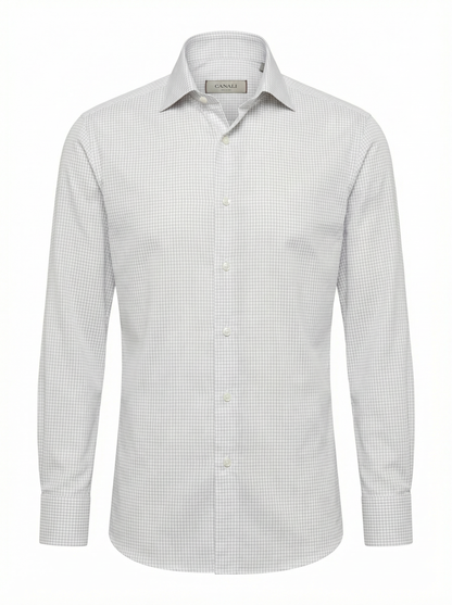 Canali Cotton Sport Shirt in Check Pattern in Gray & Beige