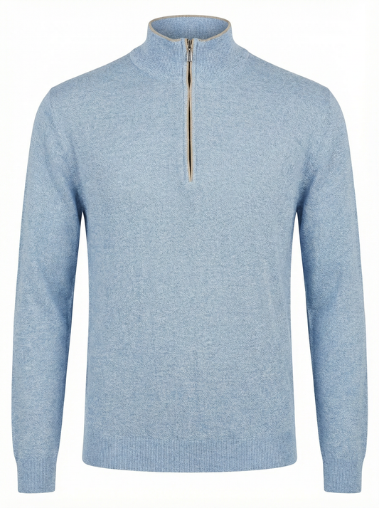 Codice Quarter-Zip Long Sleeve Cotton Sweater in Light Blue