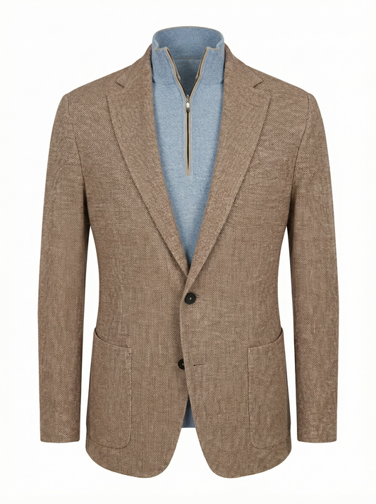 Fradi Knitted Linen & Cotton Super Light Jersey Jacket -Camel
