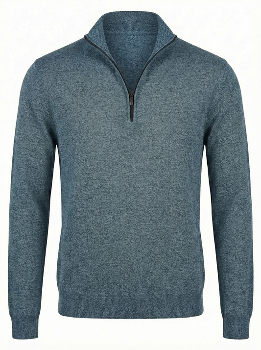 Codice Quarter-Zip Long Sleeve Cotton Sweater in Denim Blue