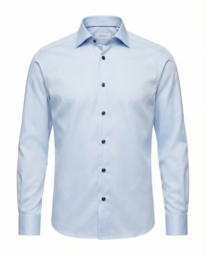 Eton Light Blue Signature Twill Shirt with Navy Details, Contemporary Fit
