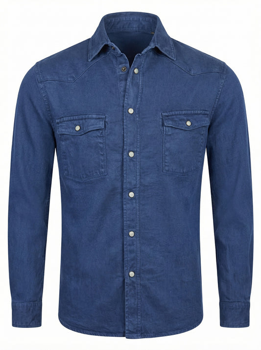 Teleria Zed Roper Over-Dyed Western Snap Shirt in Washed Indigo Blue