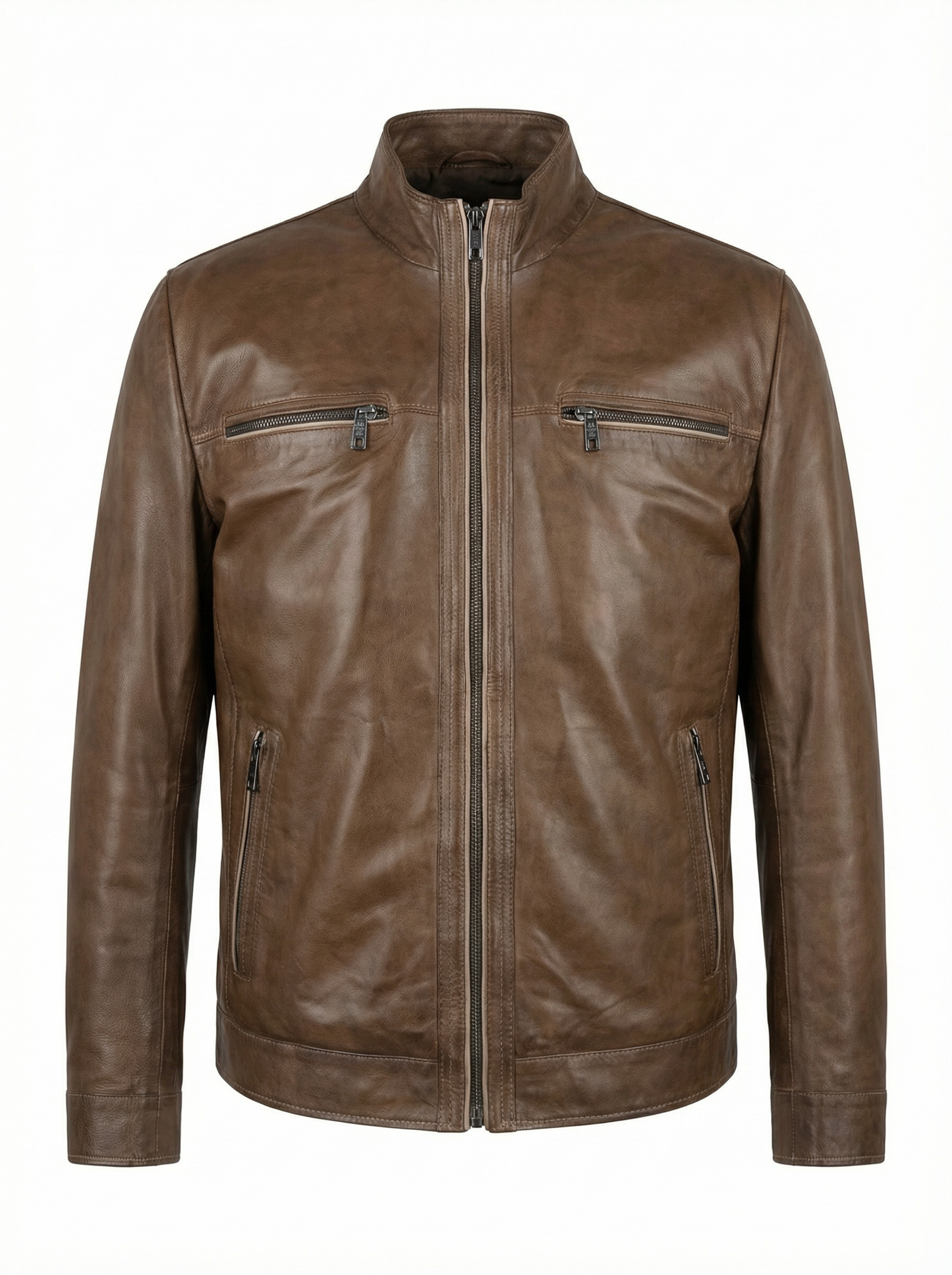 Milestone Lambskin Nappa Leather Jacket in Brown