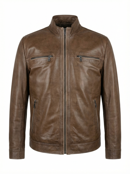 Milestone Lambskin Nappa Leather Jacket in Brown
